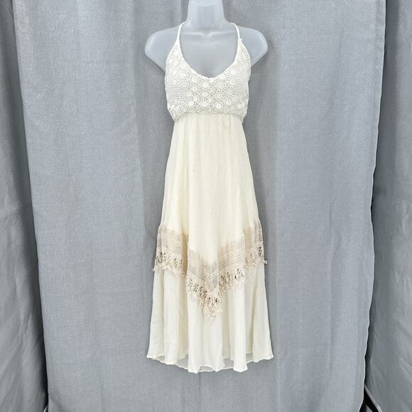 Trendology Dresses & Skirts - Trendology Dress Womens Small Lace Y2K Crochet Boho Festival Midi Strappy Summer